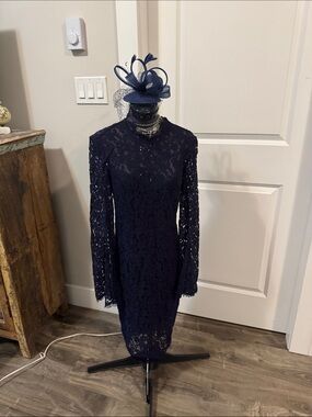 Bardot navy blue lace bell sleeve dress - size 4/xs